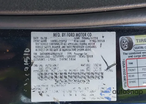 2009 Mercury Milan V6 Premier из США, поврежденный, VIN 3MEHM08109R604650